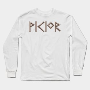 Viking / Vikingr in Futhark Runes - Chiseled in Bone and Burnt Wood Long Sleeve T-Shirt